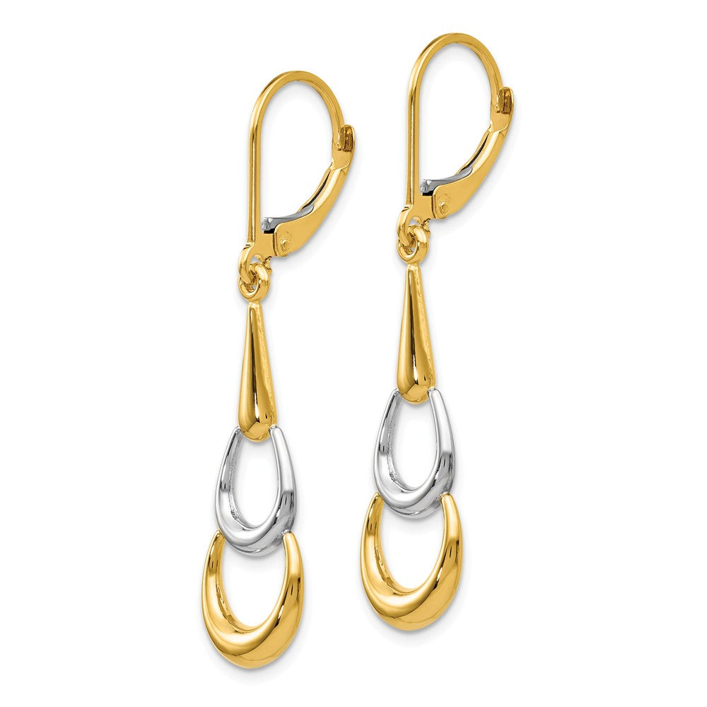Alternate view of the Polished Two Tone Triple Teardrop Dangle Earrings in 14k Gold, 41mm by The Black Bow Jewelry Co.