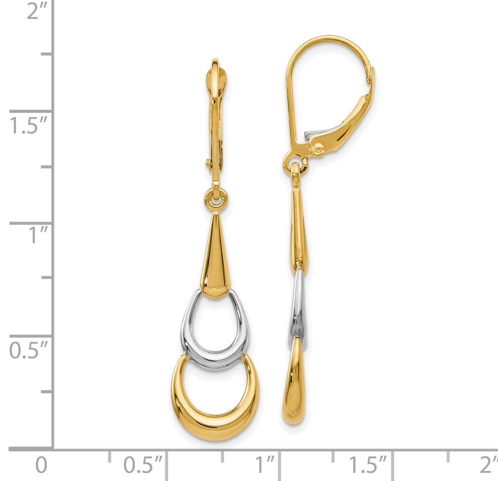 Alternate view of the Polished Two Tone Triple Teardrop Dangle Earrings in 14k Gold, 41mm by The Black Bow Jewelry Co.