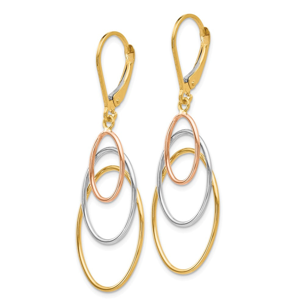 Alternate view of the 14k Tri-Color Gold Triple Oval Dangle Earrings, 45mm (1 3/4 Inch) by The Black Bow Jewelry Co.