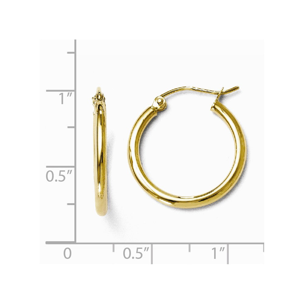 Alternate view of the 2mm Round Hoop Earrings in 10k Yellow Gold, 20mm (3/4 Inch) by The Black Bow Jewelry Co.