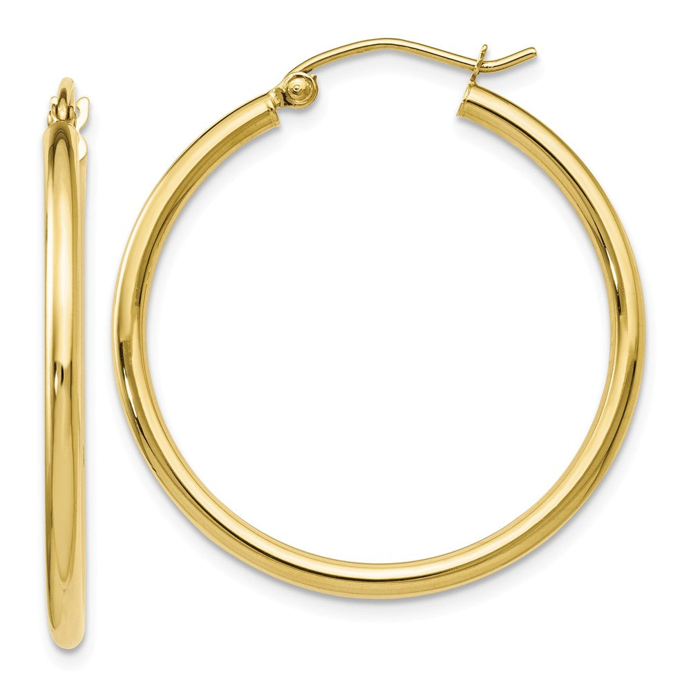 2mm Round Hoop Earrings in 10k Yellow Gold, 30mm (1 3/16 Inch), Item E12486 by The Black Bow Jewelry Co.