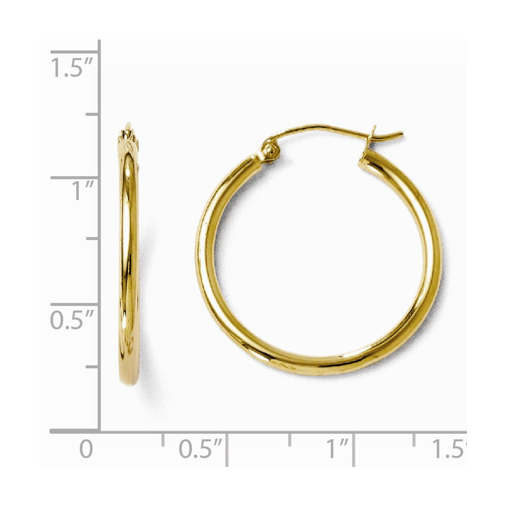 Alternate view of the 2mm Round Hoop Earrings in 10k Yellow Gold, 24mm (15/16 Inch) by The Black Bow Jewelry Co.