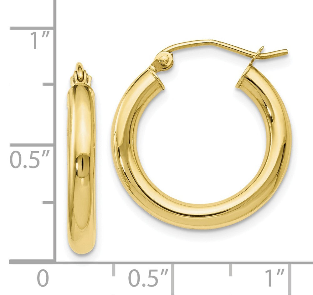 Alternate view of the 3mm Round Hoop Earrings in 10k Yellow Gold, 20mm (3/4 Inch) by The Black Bow Jewelry Co.