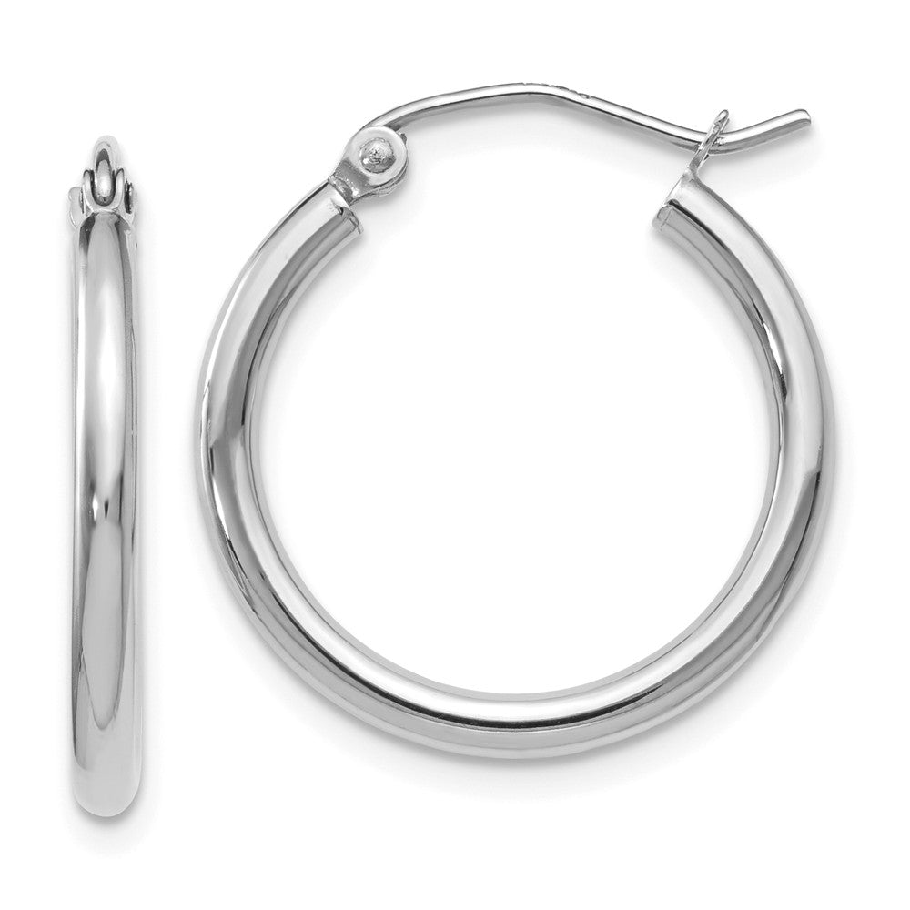 2mm Round Hoop Earrings in 10k White Gold, 20mm (3/4 Inch), Item E12497 by The Black Bow Jewelry Co.