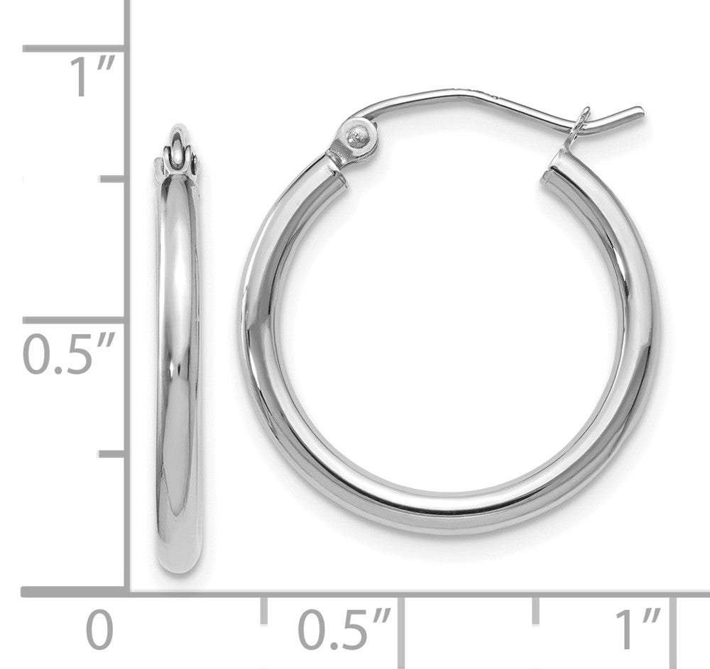 Alternate view of the 2mm Round Hoop Earrings in 10k White Gold, 20mm (3/4 Inch) by The Black Bow Jewelry Co.