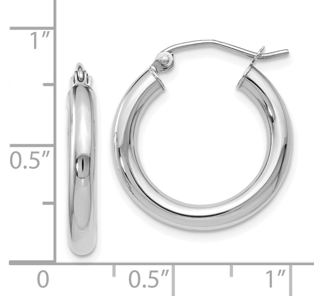Alternate view of the 3mm Round Hoop Earrings in 10k White Gold, 20mm (3/4 Inch) by The Black Bow Jewelry Co.