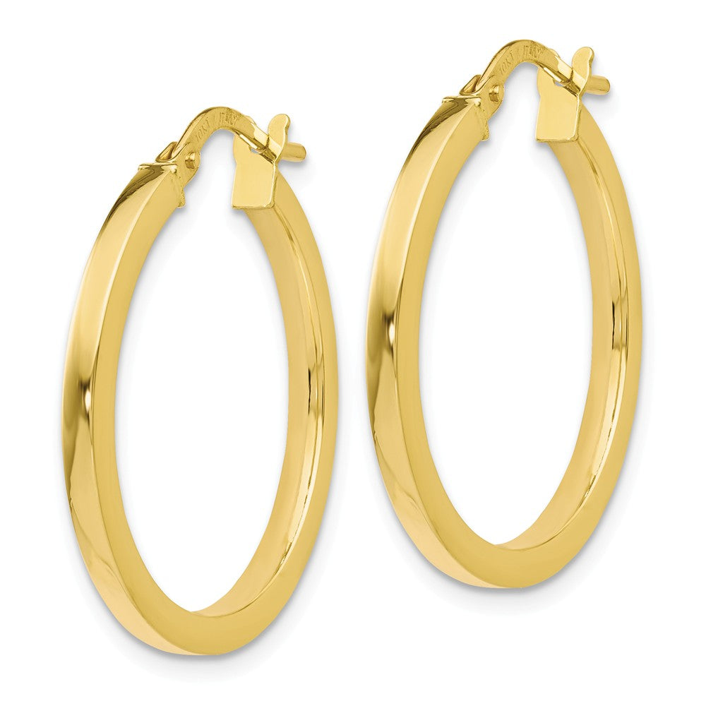 Alternate view of the 2mm Square Tube Round Hoop Earrings in 10k Yellow Gold, 24mm by The Black Bow Jewelry Co.