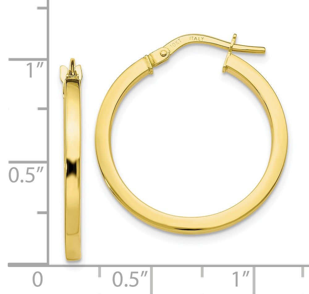 Alternate view of the 2mm Square Tube Round Hoop Earrings in 10k Yellow Gold, 24mm by The Black Bow Jewelry Co.