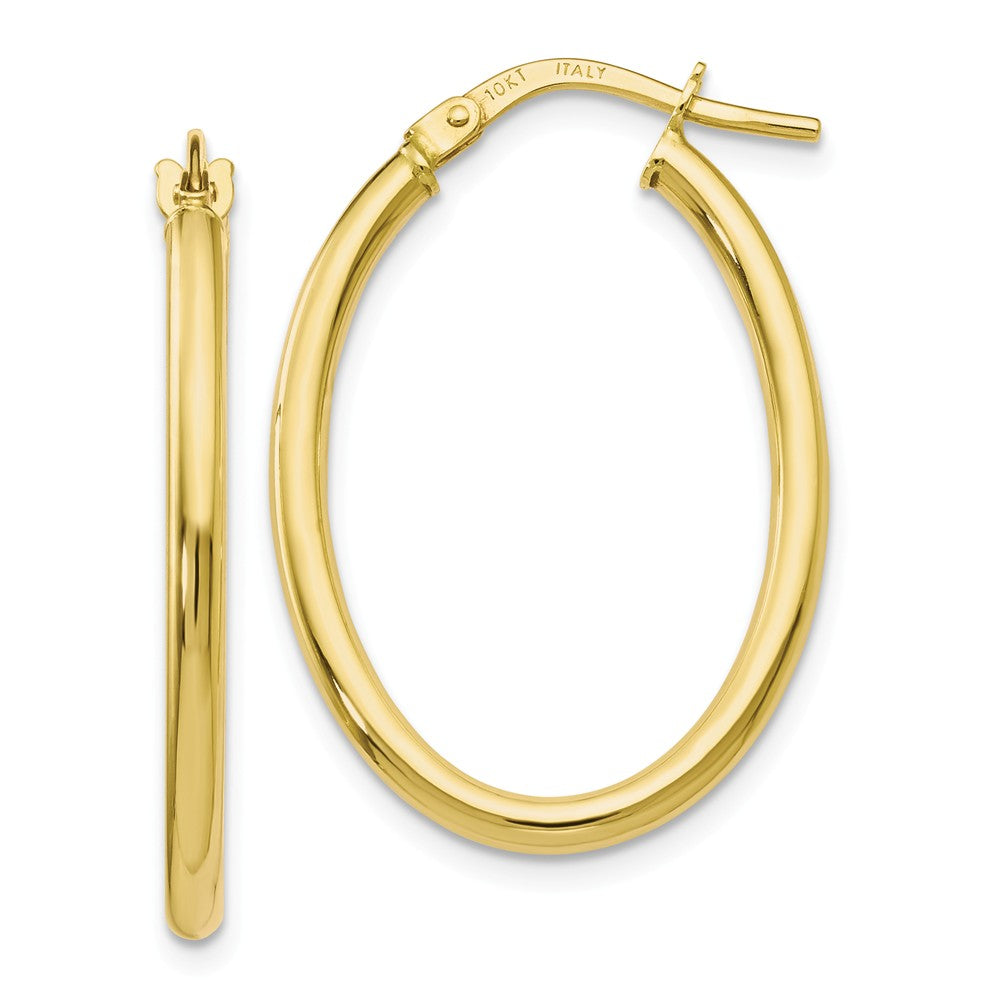 2mm Classic Oval Hoop Earrings in 10k Yellow Gold, 26mm (1 Inch), Item E12521 by The Black Bow Jewelry Co.