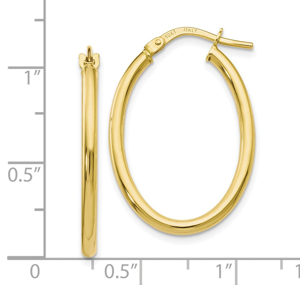 Alternate view of the 2mm Classic Oval Hoop Earrings in 10k Yellow Gold, 26mm (1 Inch) by The Black Bow Jewelry Co.