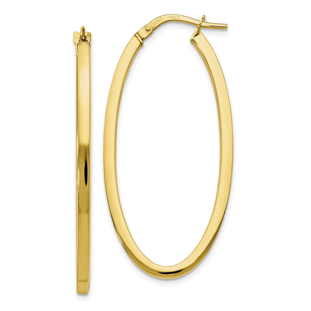 2mm Oval Hoop Earrings in 10k Yellow Gold, 41mm (1 5/8 Inch), Item E12527 by The Black Bow Jewelry Co.