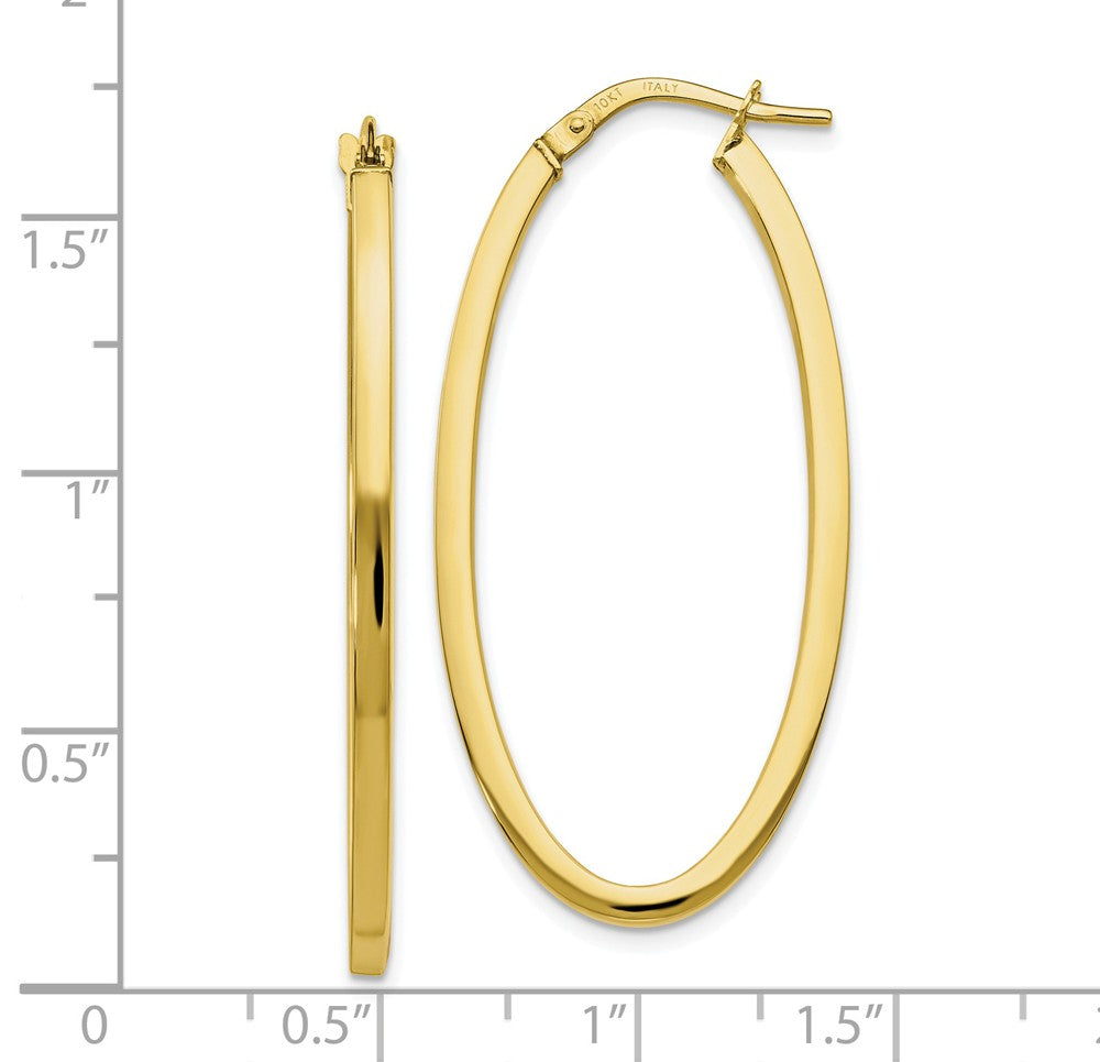 Alternate view of the 2mm Oval Hoop Earrings in 10k Yellow Gold, 41mm (1 5/8 Inch) by The Black Bow Jewelry Co.