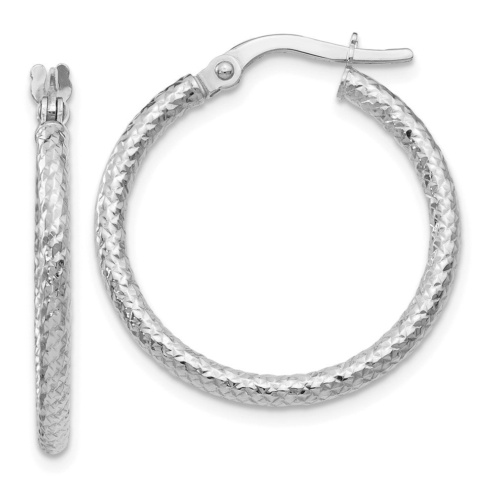 2mm Crisscross Round Hoop Earrings in 10k White Gold, 22mm (7/8 Inch), Item E12531 by The Black Bow Jewelry Co.