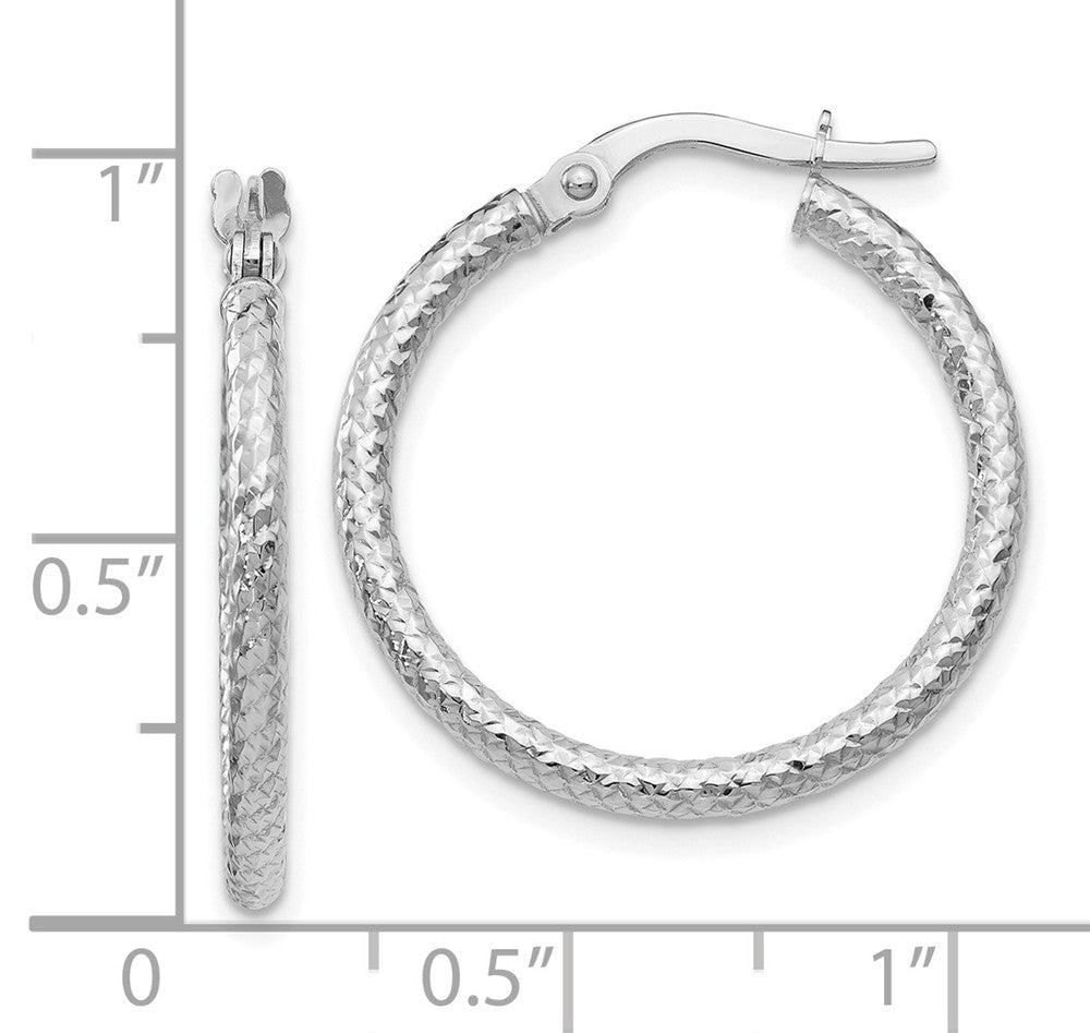 Alternate view of the 2mm Crisscross Round Hoop Earrings in 10k White Gold, 22mm (7/8 Inch) by The Black Bow Jewelry Co.