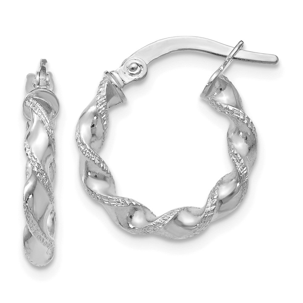 2.5mm 10k White Gold Polished &amp; Textured Twisted Hoops, 15mm, Item E12533 by The Black Bow Jewelry Co.