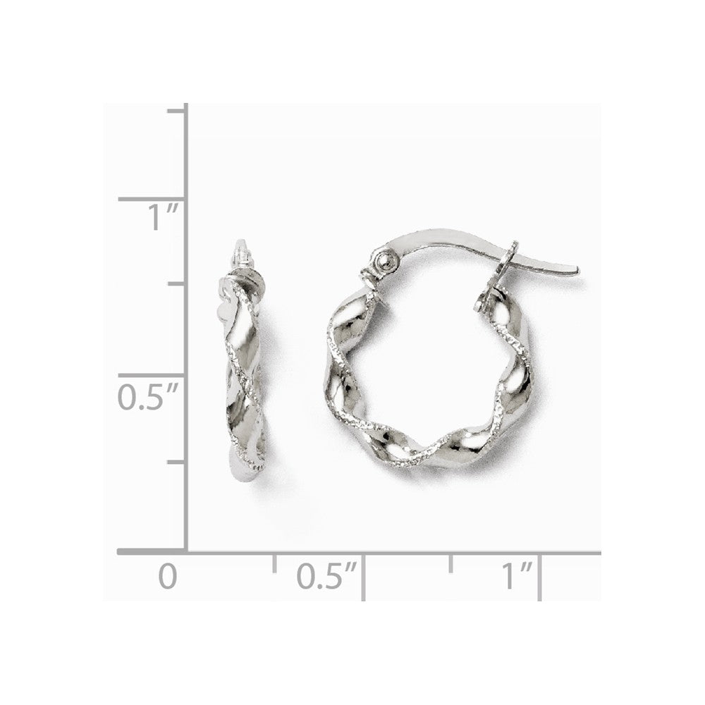 Alternate view of the 2.5mm 10k White Gold Polished &amp; Textured Twisted Hoops, 15mm by The Black Bow Jewelry Co.