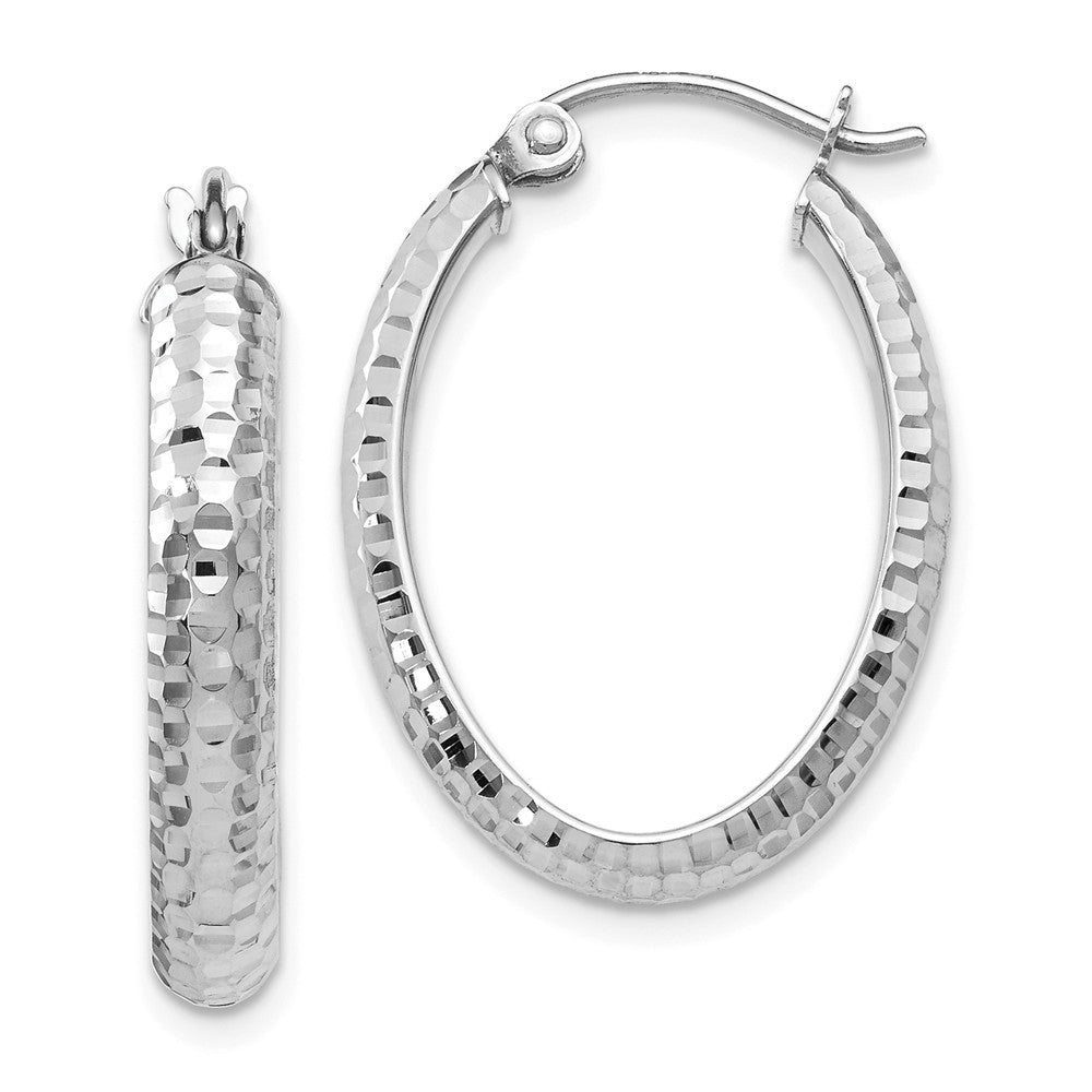 3.5mm 10k White Gold Diamond Cut Oval Hoop Earrings, 22mm (7/8 Inch), Item E12537 by The Black Bow Jewelry Co.