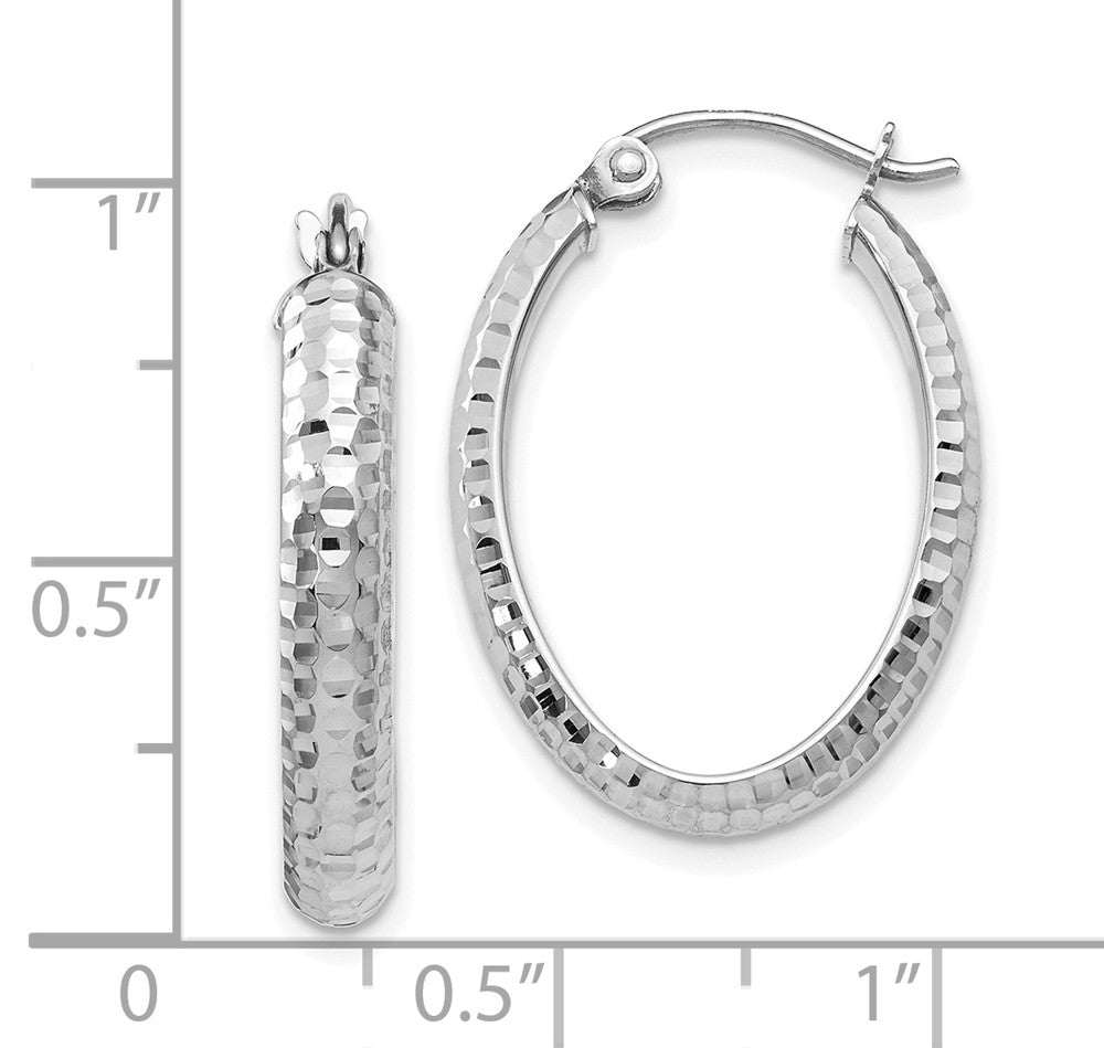 Alternate view of the 3.5mm 10k White Gold Diamond Cut Oval Hoop Earrings, 22mm (7/8 Inch) by The Black Bow Jewelry Co.