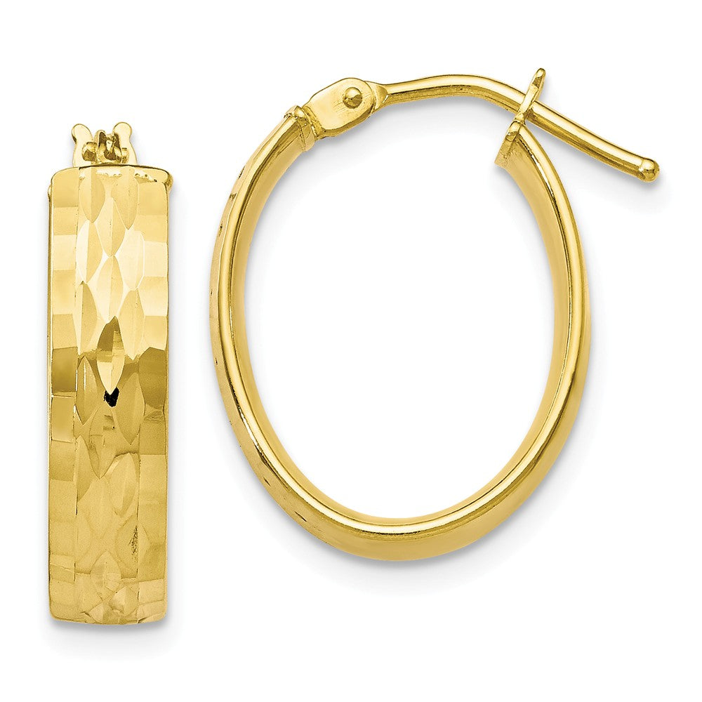 4.3mm 10k Yellow Gold Diamond Cut Oval Hoop Earrings, 21mm(13/16 Inch), Item E12539 by The Black Bow Jewelry Co.
