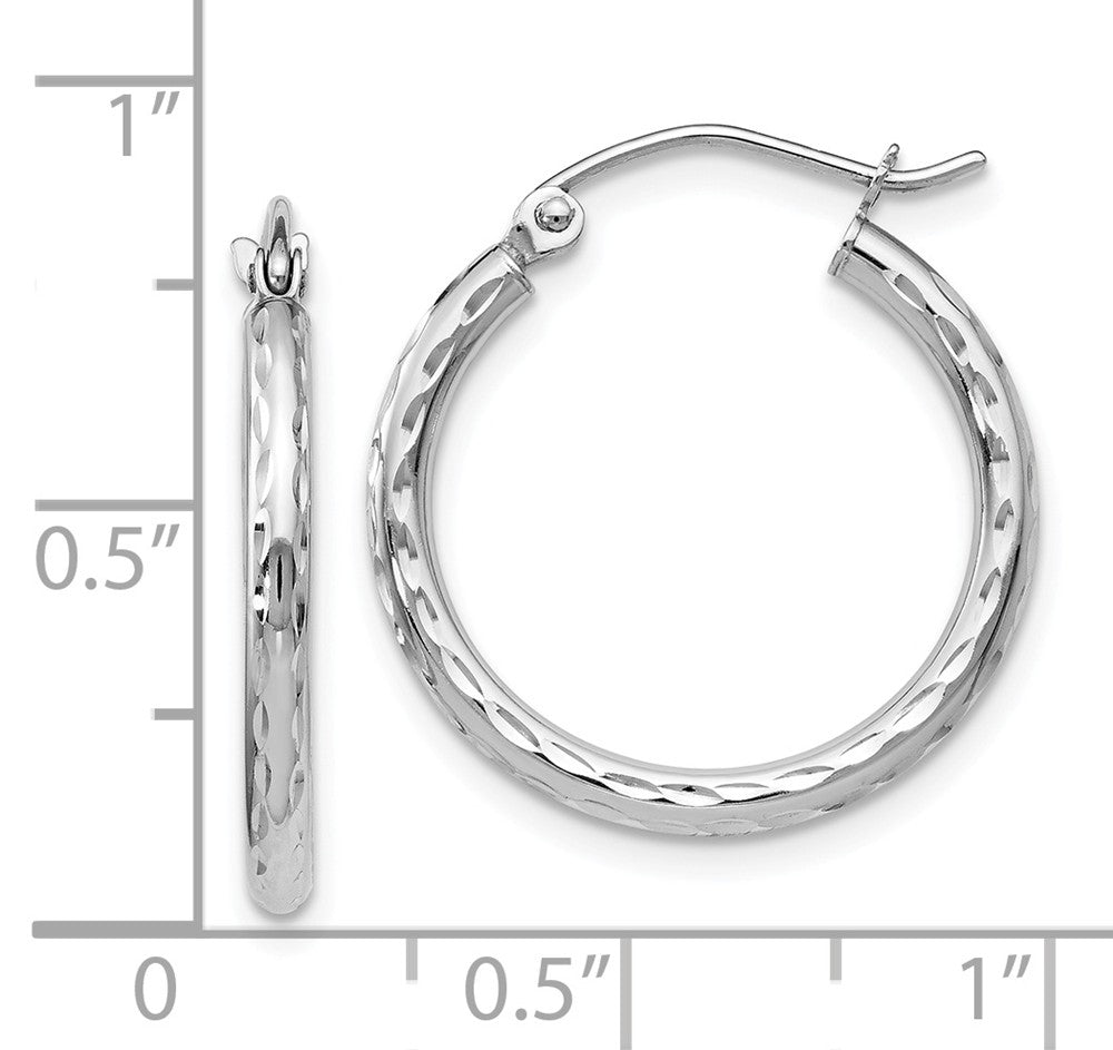 Alternate view of the 2mm 10k White Gold Diamond Cut Round Hoop Earrings, 20mm (3/4 Inch) by The Black Bow Jewelry Co.