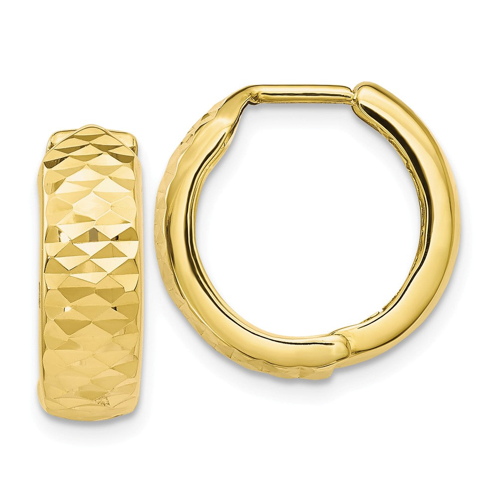 5mm 10k Yellow Gold Diamond Cut Hinged Huggie Hoops, 16mm (5/8 Inch), Item E12553 by The Black Bow Jewelry Co.