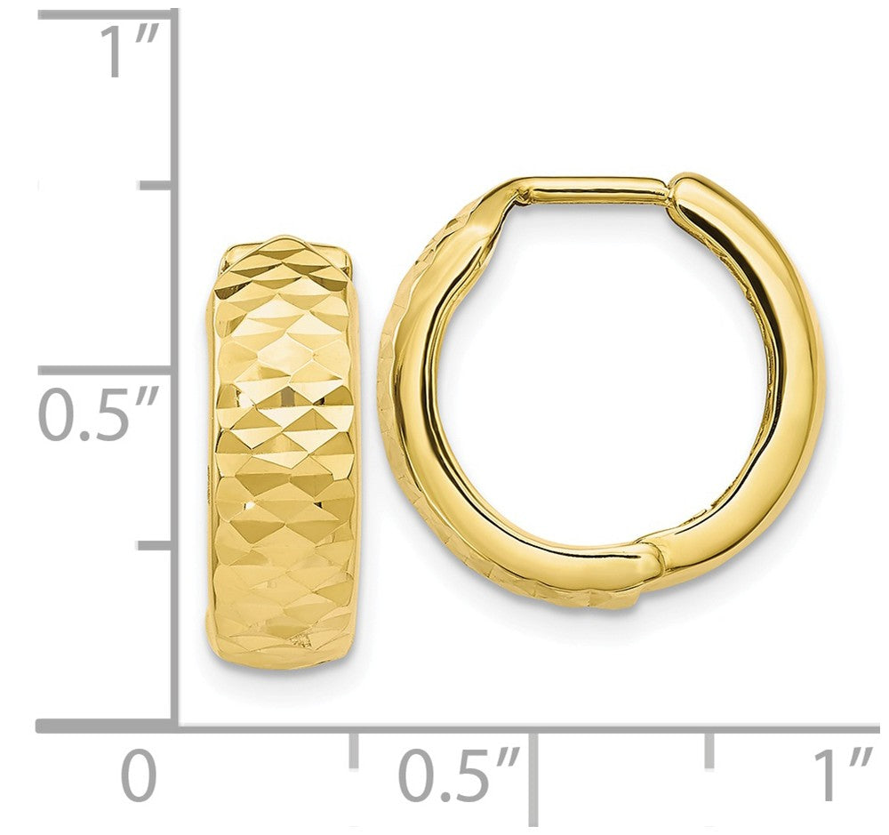 Alternate view of the 5mm 10k Yellow Gold Diamond Cut Hinged Huggie Hoops, 16mm (5/8 Inch) by The Black Bow Jewelry Co.