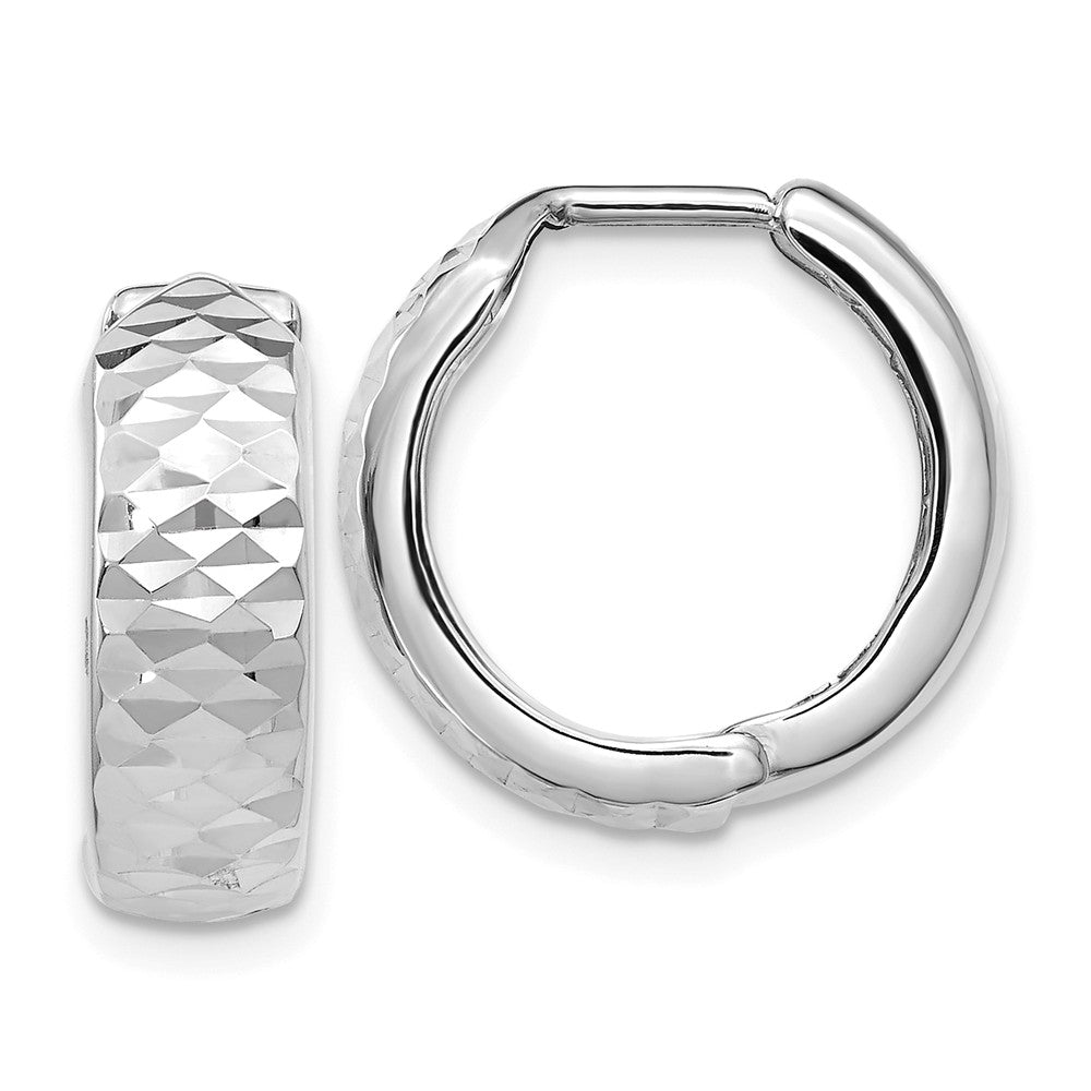 5mm 10k White Gold Diamond Cut Hinged Huggie Hoops, 16mm (5/8 Inch), Item E12554 by The Black Bow Jewelry Co.