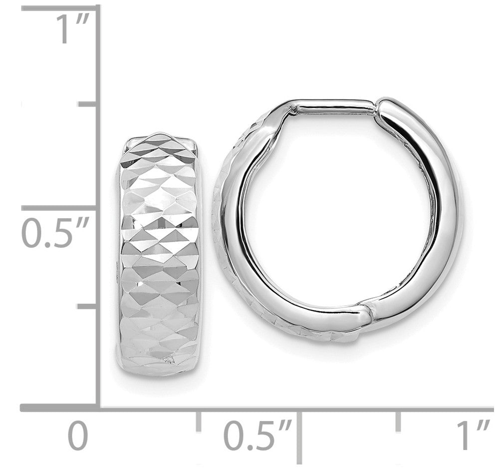 Alternate view of the 5mm 10k White Gold Diamond Cut Hinged Huggie Hoops, 16mm (5/8 Inch) by The Black Bow Jewelry Co.