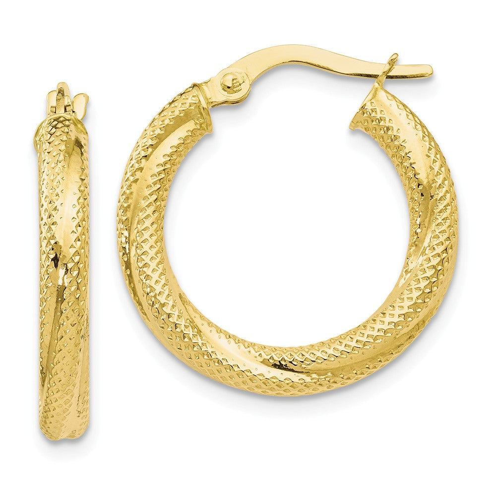 3mm Twisted Textured Round Hoops in 10k Yellow Gold, 20mm (3/4 Inch), Item E12566 by The Black Bow Jewelry Co.