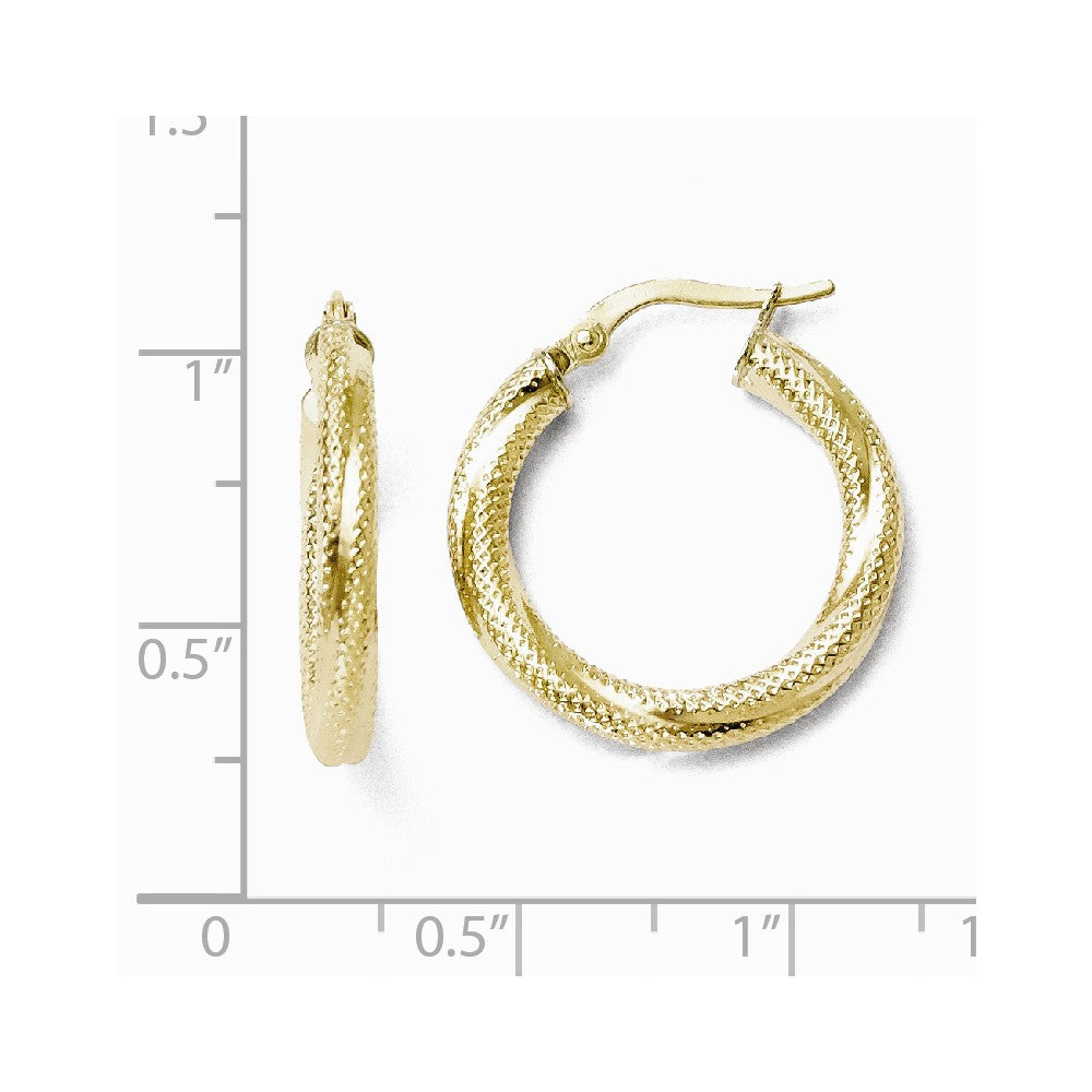 Alternate view of the 3mm Twisted Textured Round Hoops in 10k Yellow Gold, 20mm (3/4 Inch) by The Black Bow Jewelry Co.