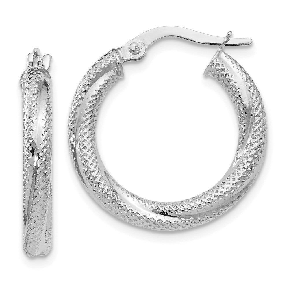 3mm Twisted Textured Round Hoops in 10k White Gold, 20mm (3/4 Inch), Item E12567 by The Black Bow Jewelry Co.