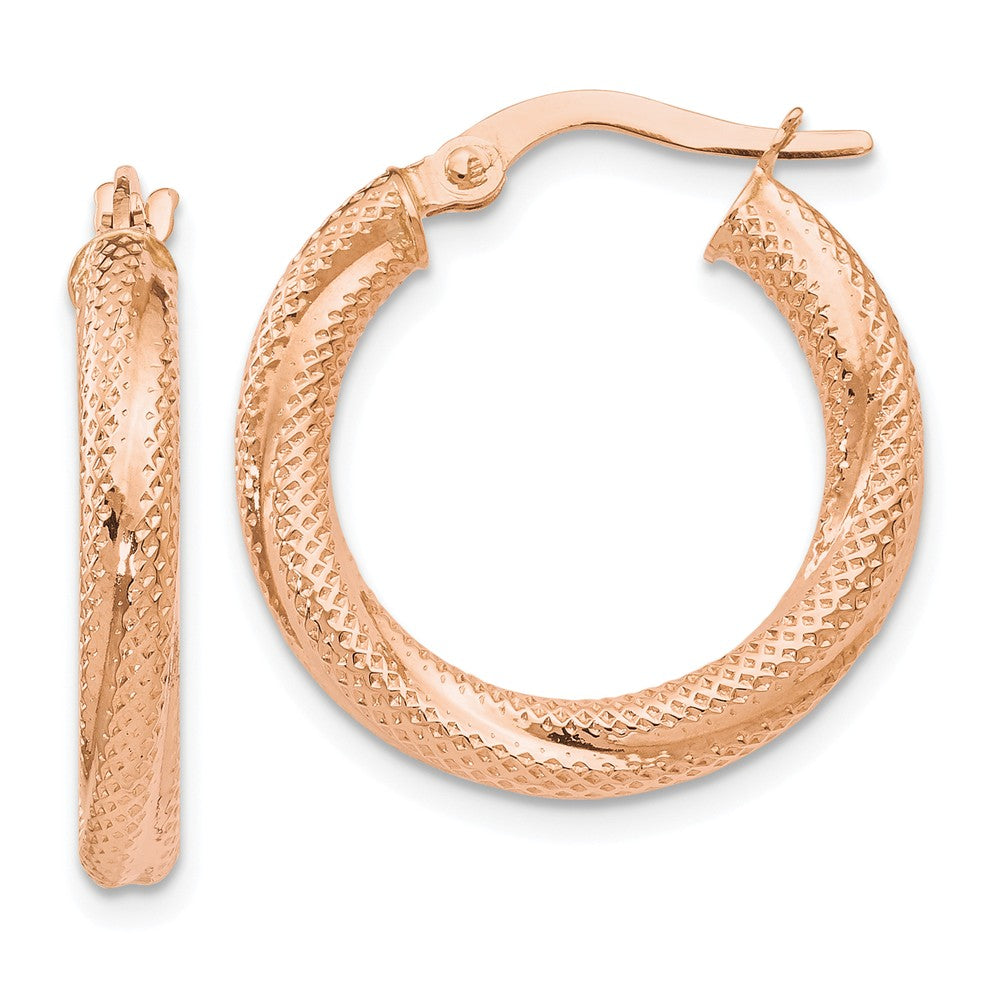 3mm Twisted Textured Round Hoops in 10k Rose Gold, 20mm (3/4 Inch), Item E12568 by The Black Bow Jewelry Co.