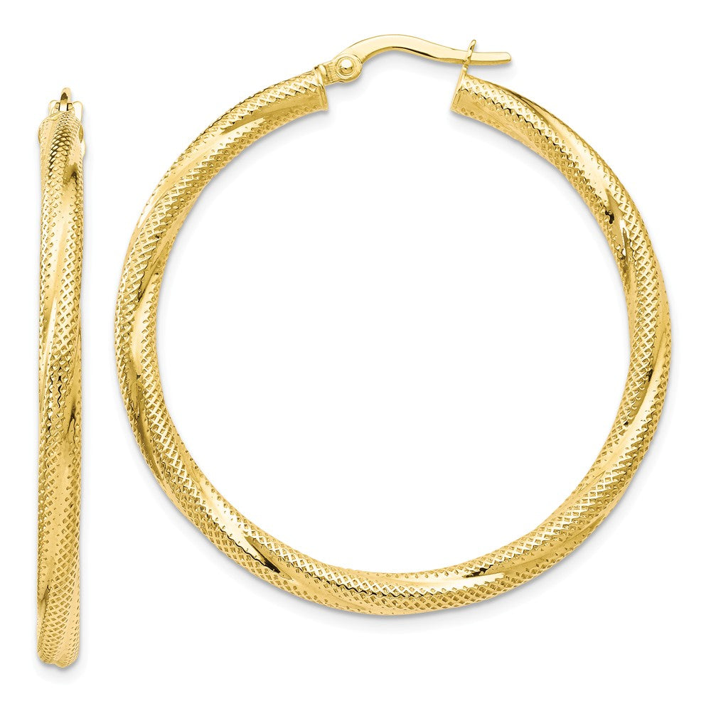 3mm Twisted Textured Round Hoops in 10k Yellow Gold, 40mm (1 1/2 Inch), Item E12569 by The Black Bow Jewelry Co.