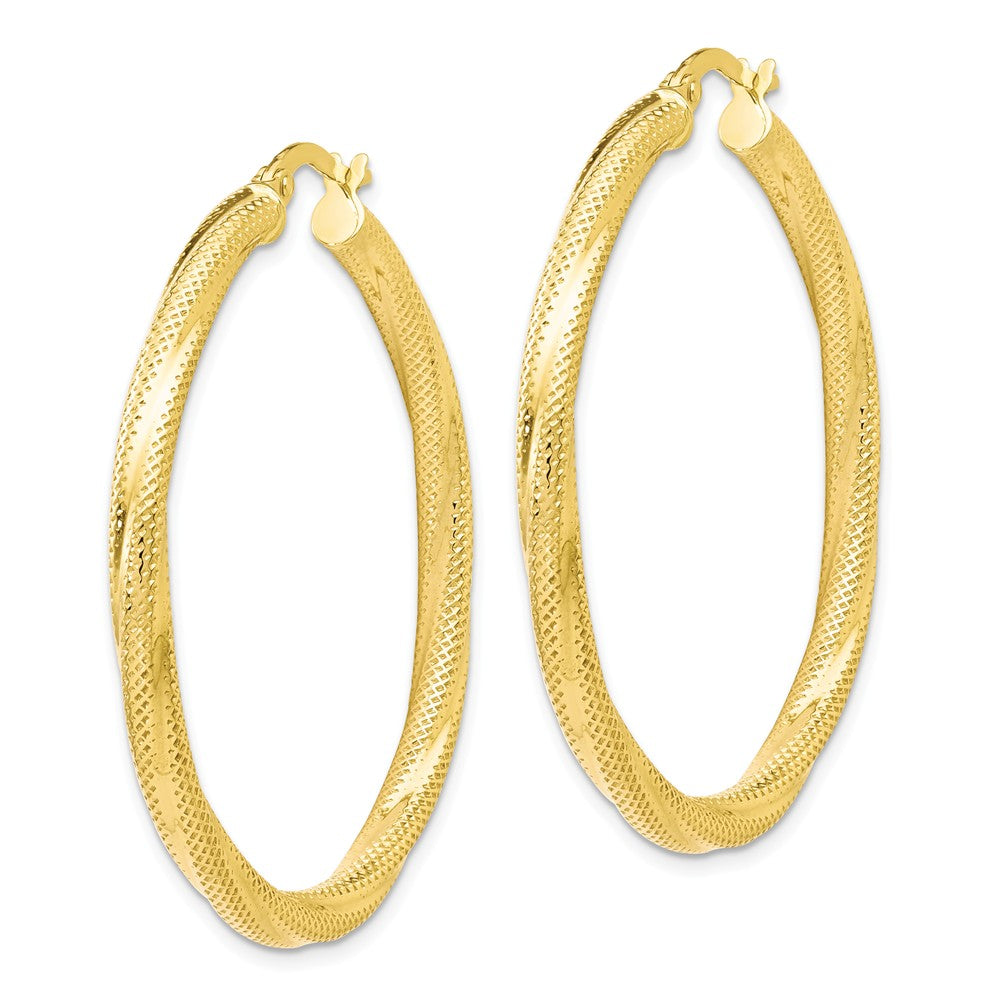 Alternate view of the 3mm Twisted Textured Round Hoops in 10k Yellow Gold, 40mm (1 1/2 Inch) by The Black Bow Jewelry Co.