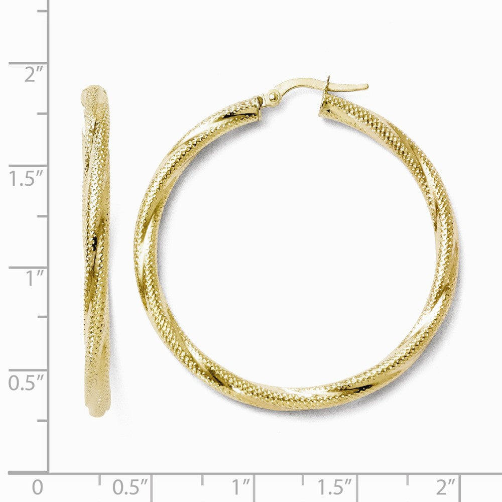 Alternate view of the 3mm Twisted Textured Round Hoops in 10k Yellow Gold, 40mm (1 1/2 Inch) by The Black Bow Jewelry Co.