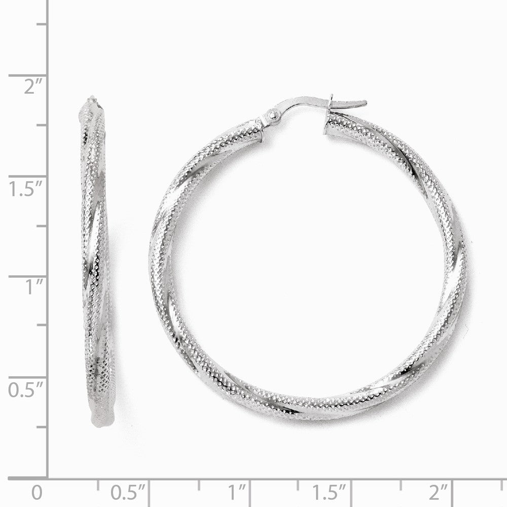 Alternate view of the 3mm Twisted Textured Round Hoops in 10k White Gold, 40mm (1 1/2 Inch) by The Black Bow Jewelry Co.