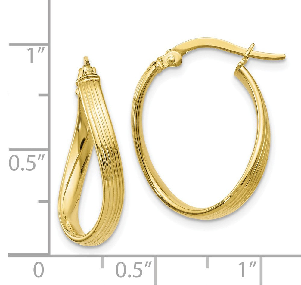 Alternate view of the 3mm Textured Bent Oval Hoop Earrings in 10k Yellow Gold, 23mm by The Black Bow Jewelry Co.