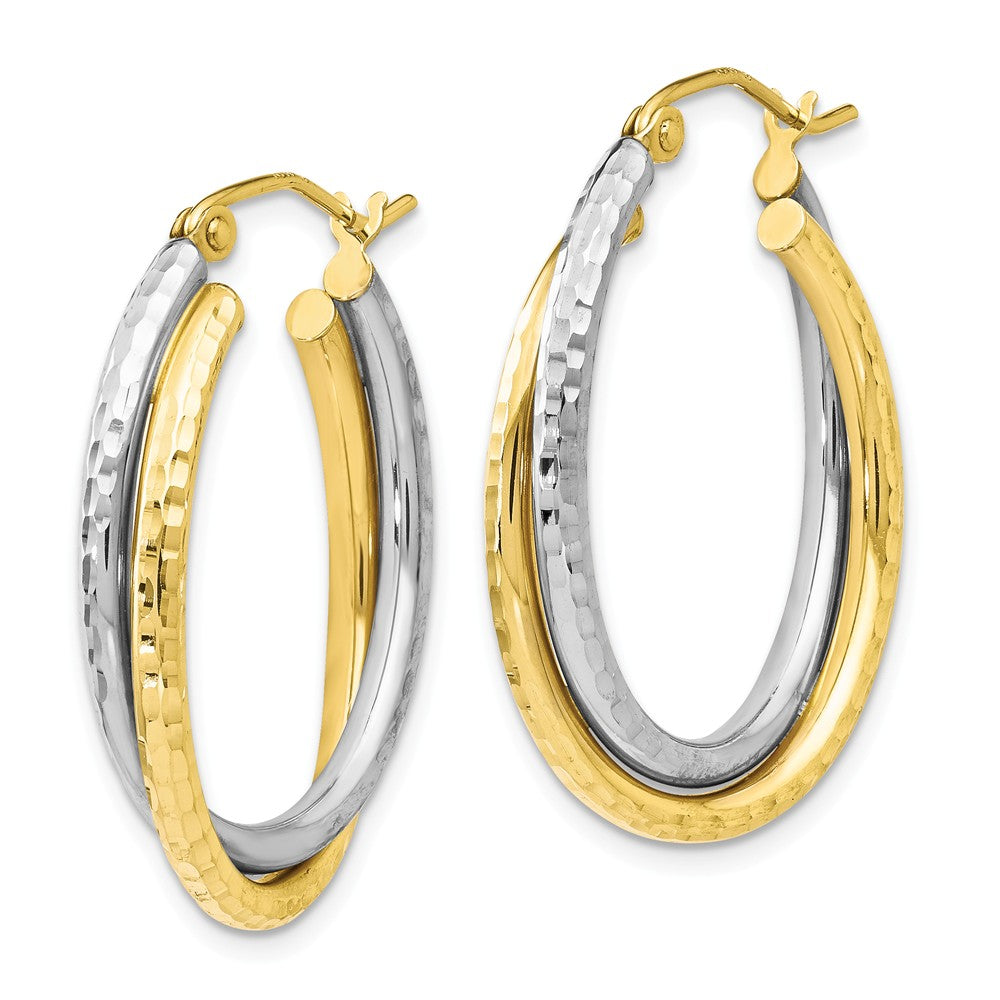 Alternate view of the 4mm Crossover D/C Double Oval Hoop Earrings in 10k Two Tone Gold, 26mm by The Black Bow Jewelry Co.