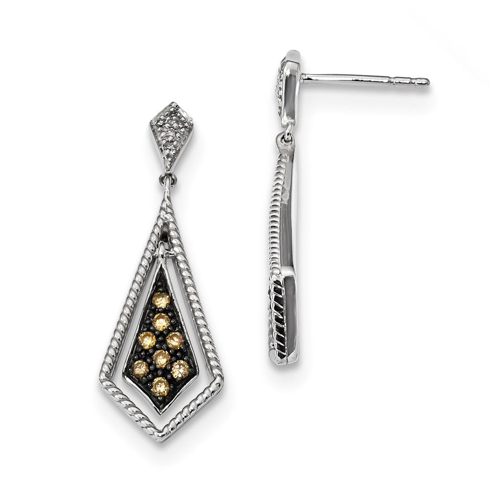 Champagne &amp; White Diamond Geometric Dangle Earrings in Sterling Silver, Item E12652 by The Black Bow Jewelry Co.