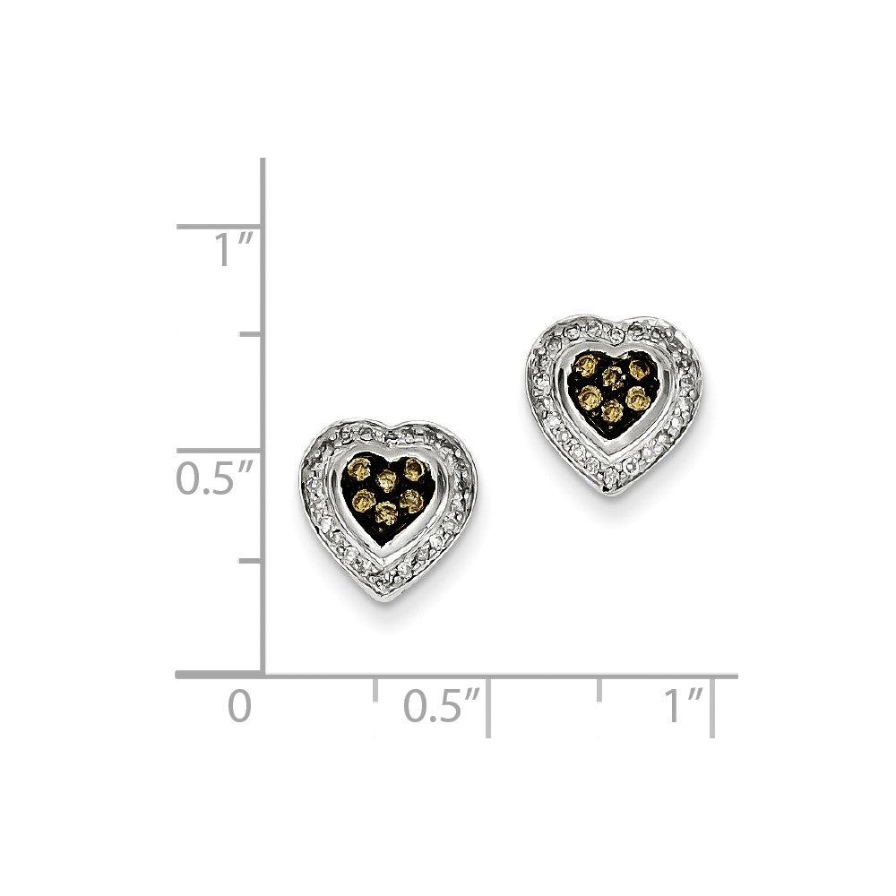 Alternate view of the Champagne &amp; White Diamond 10mm Heart Post Earrings in Sterling Silver by The Black Bow Jewelry Co.