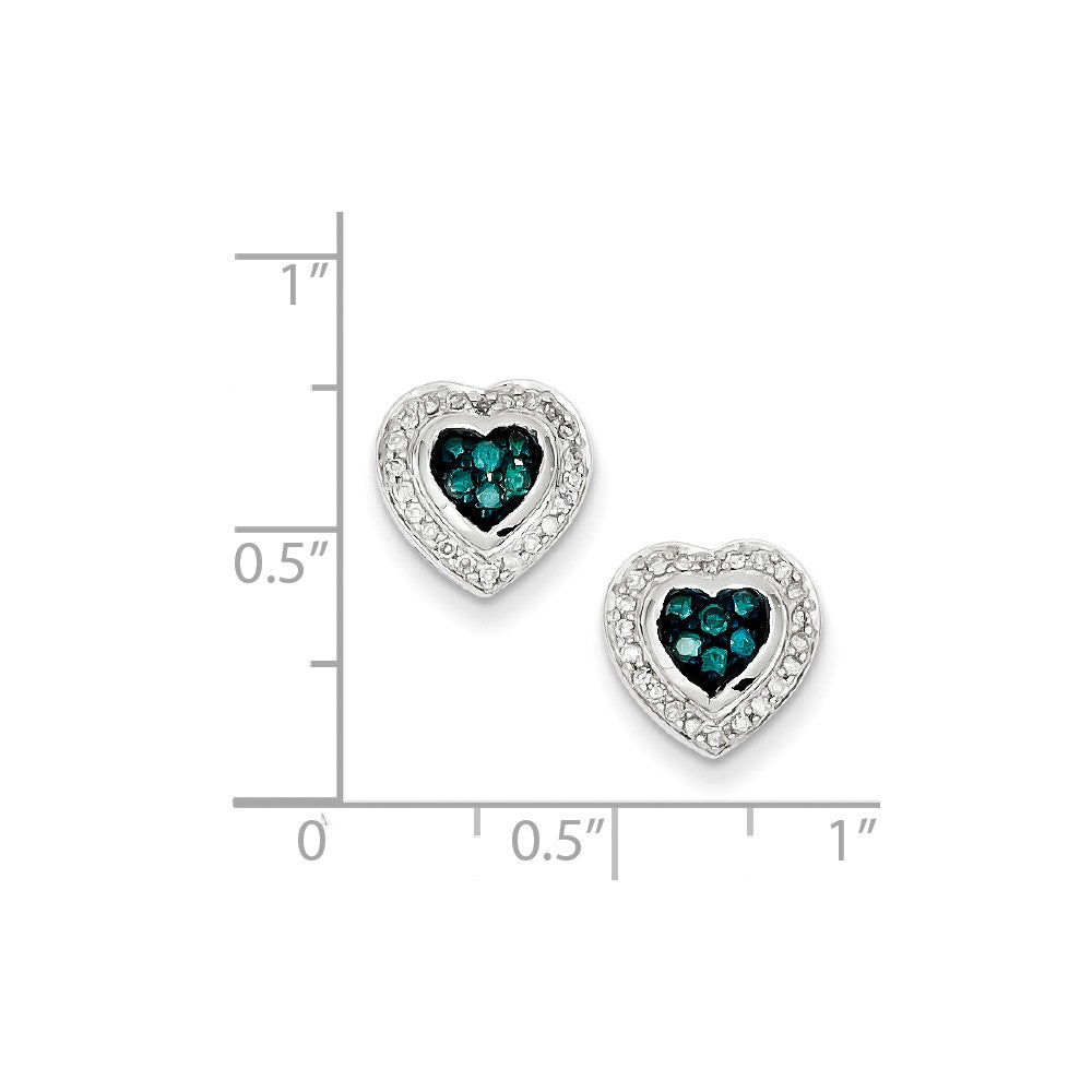 Alternate view of the Blue &amp; White Diamond 10mm Heart Post Earrings in Sterling Silver by The Black Bow Jewelry Co.