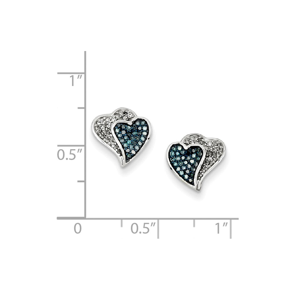 Alternate view of the Blue &amp; White Diamond 10mm Double Heart Sterling Silver Post Earrings by The Black Bow Jewelry Co.