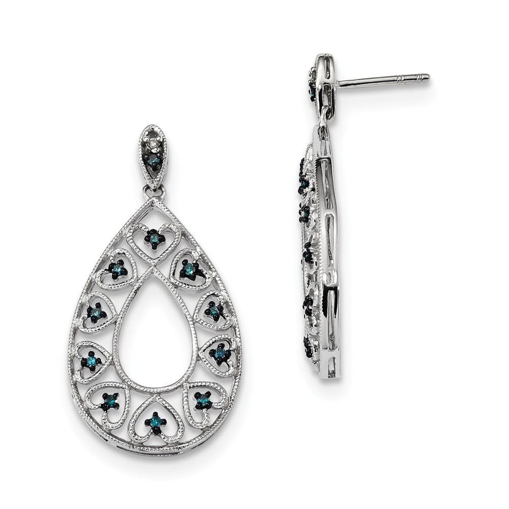 Blue &amp; White Diamond Teardrop Heart Dangle Earrings in Sterling Silver, Item E12681 by The Black Bow Jewelry Co.
