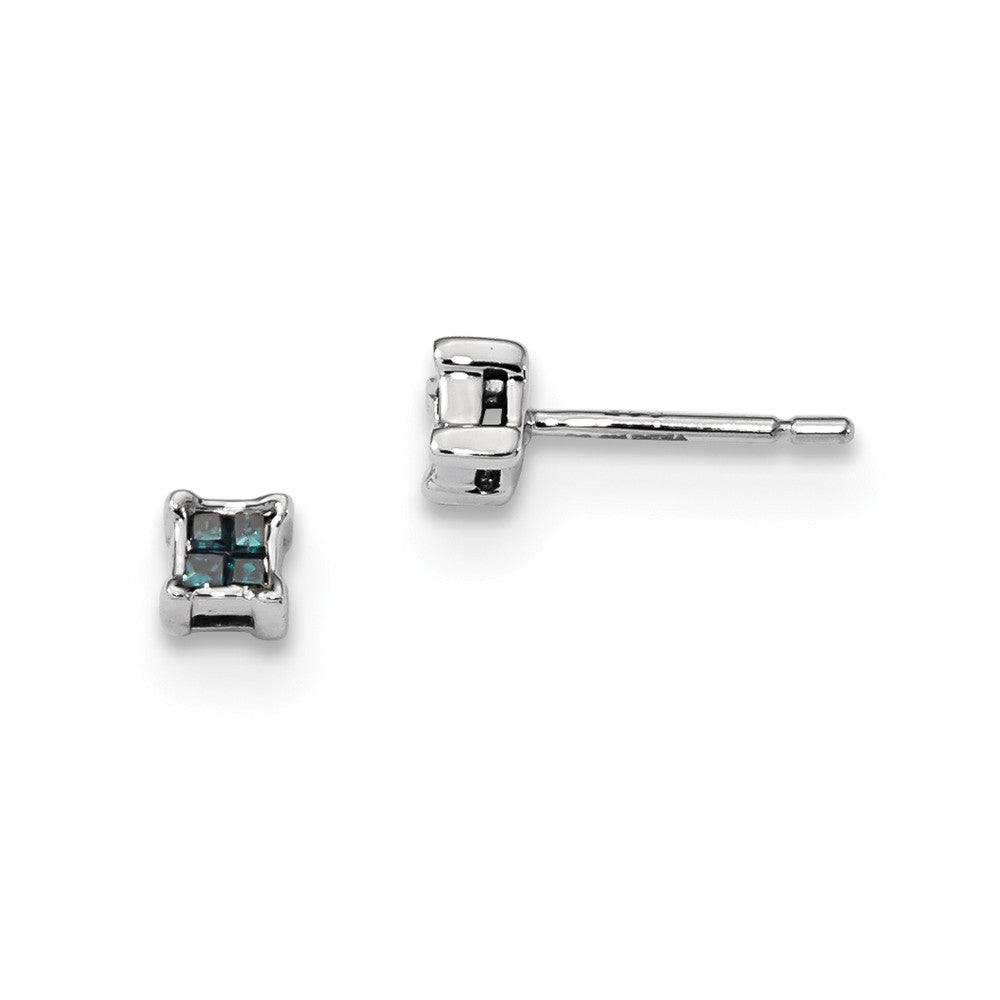 1/8 Ctw Blue Princess Cut Diamond 4mm Stud Earrings in Sterling Silver, Item E12692 by The Black Bow Jewelry Co.