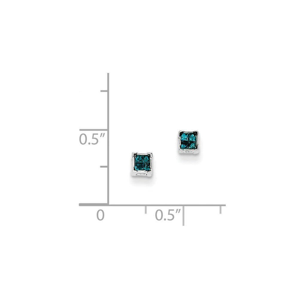 Alternate view of the 1/8 Ctw Blue Princess Cut Diamond 4mm Stud Earrings in Sterling Silver by The Black Bow Jewelry Co.