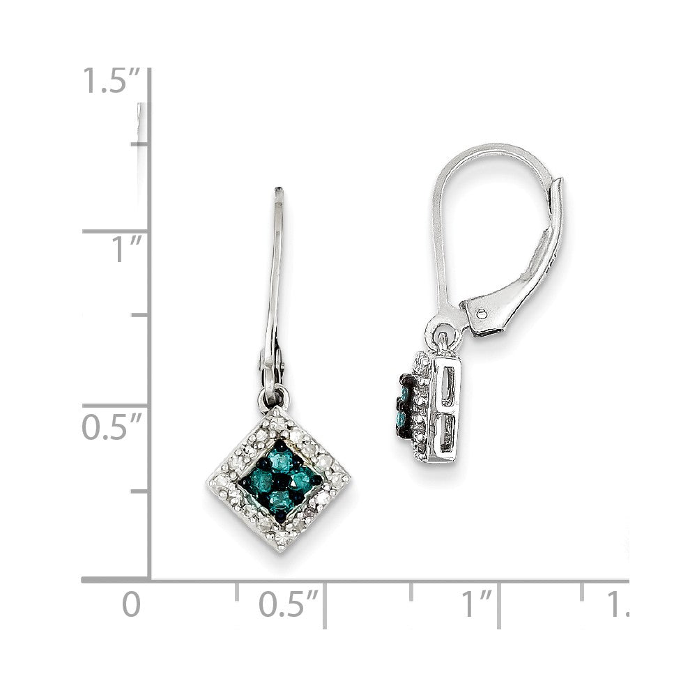 Alternate view of the Blue &amp; White Diamond Small Square Sterling Silver Lever Back Earrings by The Black Bow Jewelry Co.