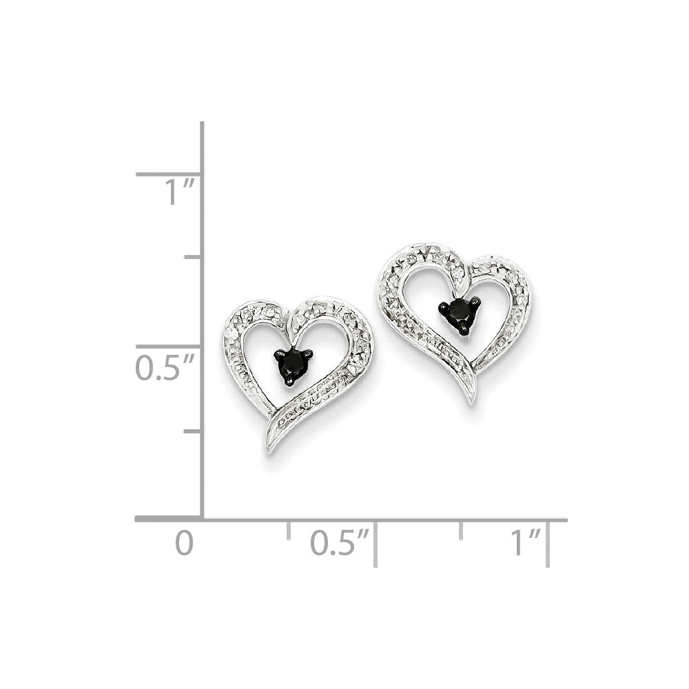Alternate view of the Black &amp; White Diamond 11mm Open Heart Post Earrings in Sterling Silver by The Black Bow Jewelry Co.