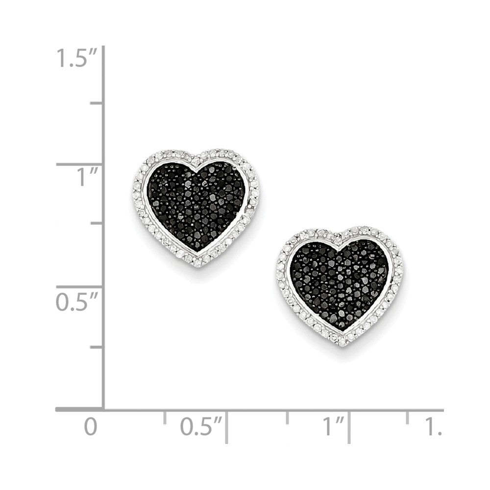 Alternate view of the Black &amp; White Diamond 13mm Heart Post Earrings in Sterling Silver by The Black Bow Jewelry Co.