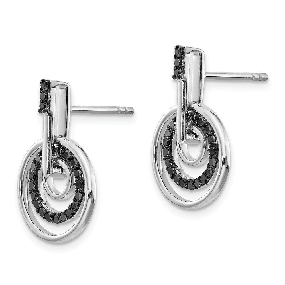 Alternate view of the Black Diamond Triple Circle Dangle Post Earrings in Sterling Silver by The Black Bow Jewelry Co.