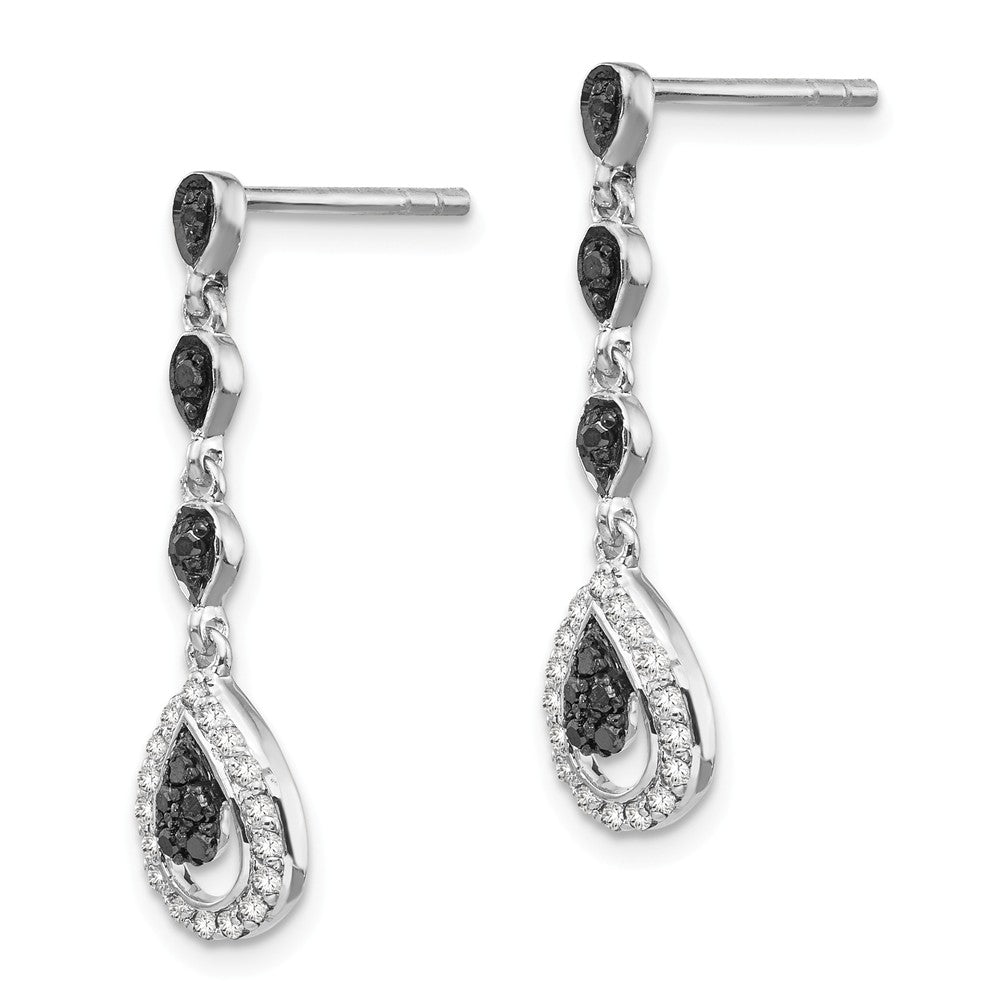 Alternate view of the Black &amp; White Diamond Teardrop Dangle Earrings in Sterling Silver by The Black Bow Jewelry Co.